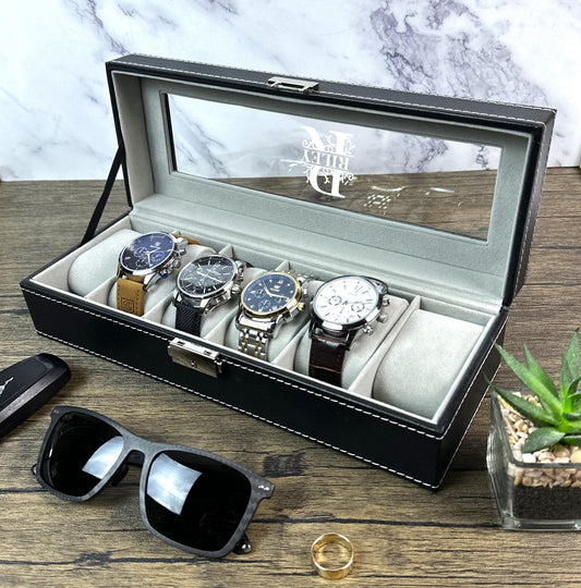 Personalized Watch Black Box for Men Groomsman Gift Best Man Gift Watch Case Gift for Dad Watch Holder Groom Gift Wedding Watch Organizer